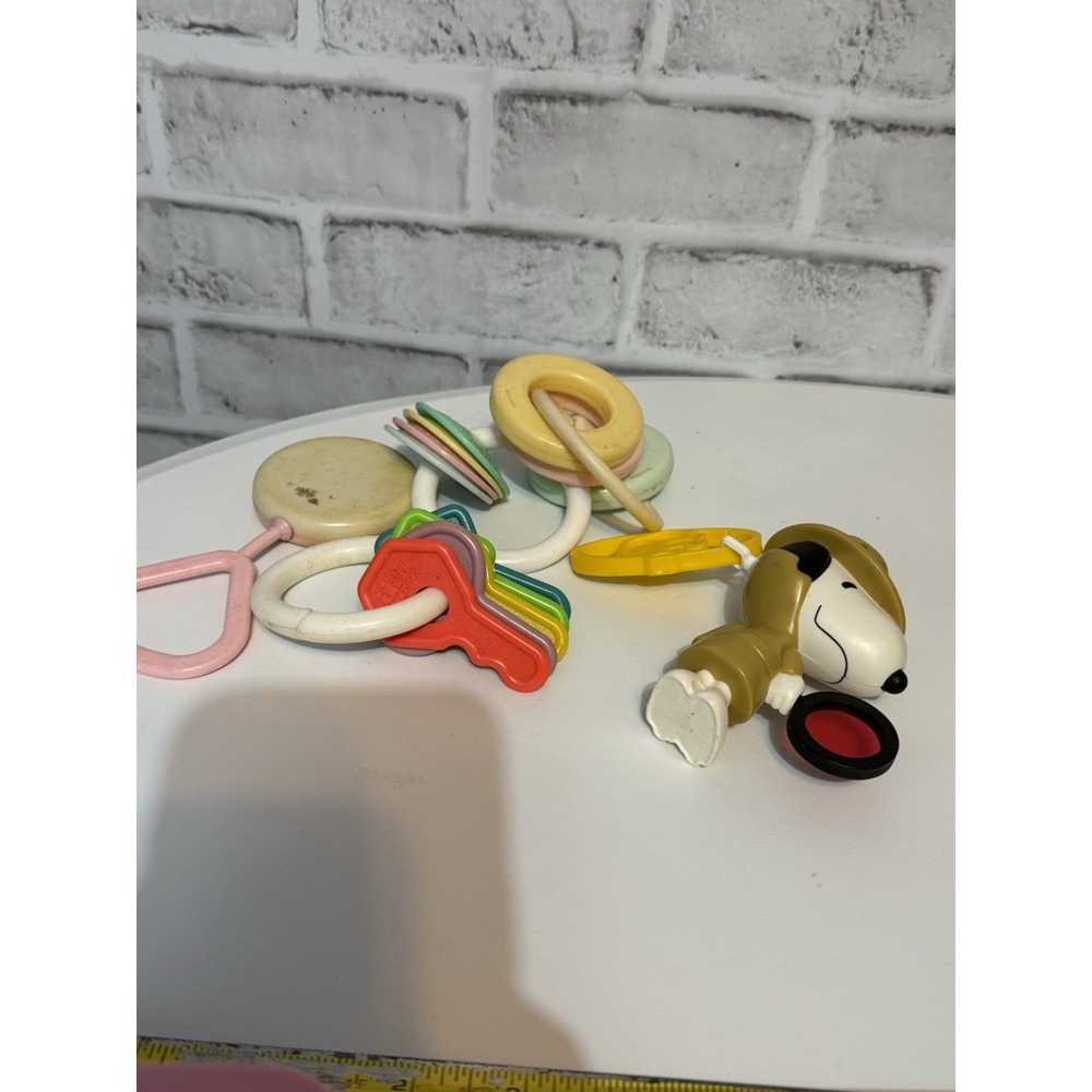 Vintage Baby Rattle & Teether Toys Lot Snoopy Keys Stacking Rings  Toys Lot